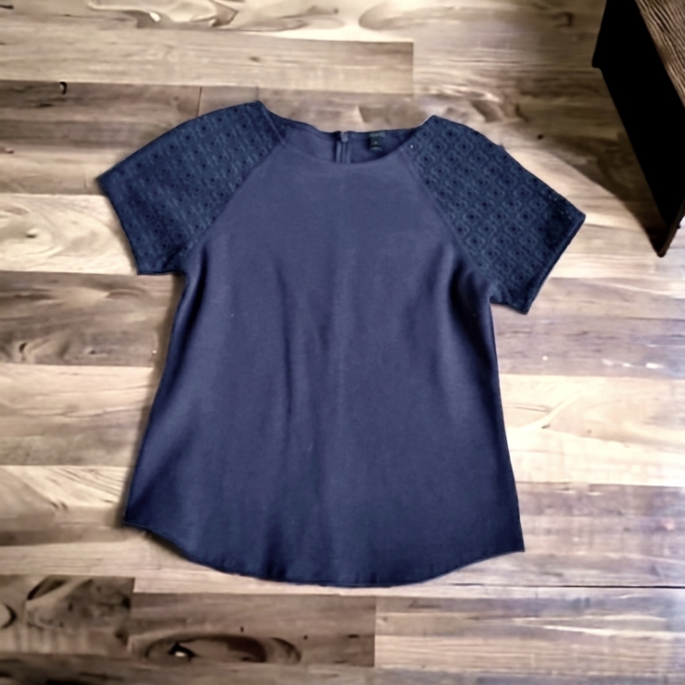 J. Crew Blue Blouse, with eyelet sleeves… - Picture 3 of 4